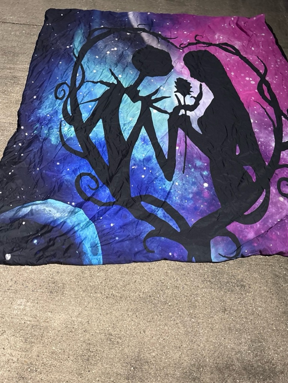 Disney Black Silhouette Tapestry with Blue and Purple Galaxy